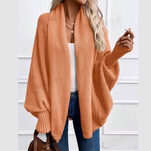 Cozy orange lantern sleeve shawl collar cardigan